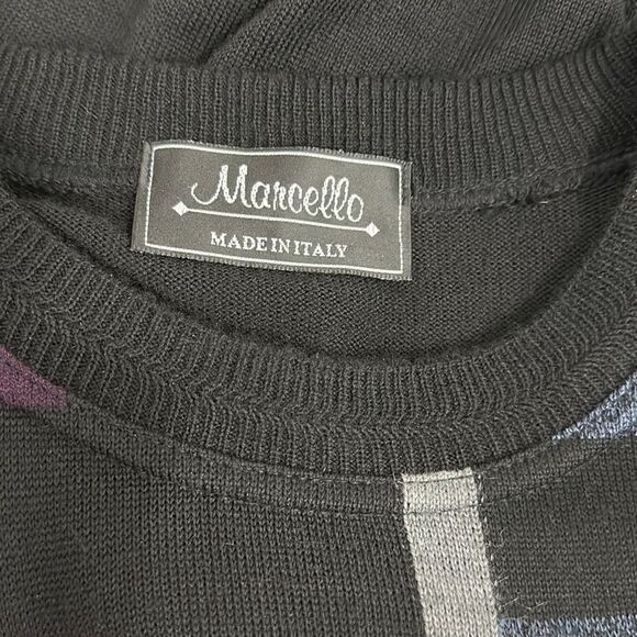 Marcello Italy Wool Blend Black Geo Print Crew Neck Pullover Sweater Size L - Picture 5 of 9